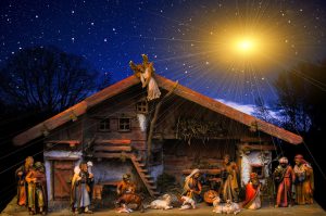 church: drawing of a nativity scene with a dark blue sky