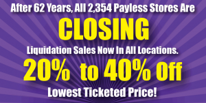 payless: closing sign with purple background and yellow/white lettering