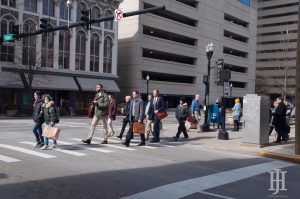 drew barrymore: group of people walking in the crosswalk