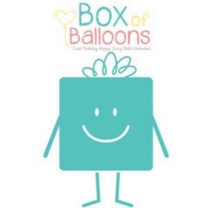 logo with a teal bag and says Box of Balloons