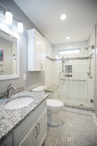 Remodeled: Gray marble bathroom - shower
