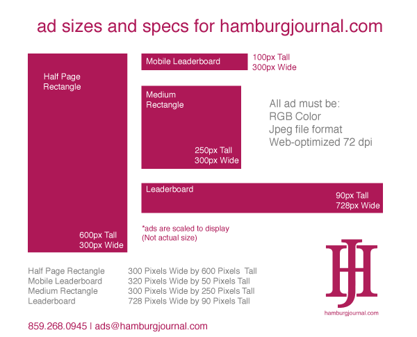 rate card: ad sizes and specs to advertise hamburgjournal.com in Lexington KY