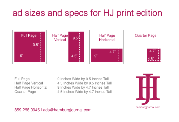 rate card: ad sizes and specs to advertise Hamburg Journal print advertising in Lexington KY